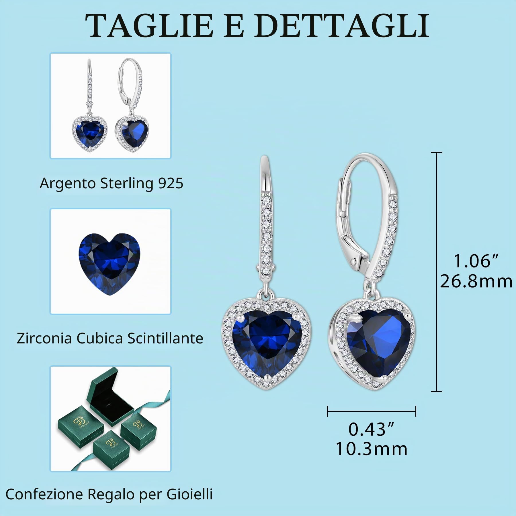 FJ Orecchini Pendenti Cuore Argento 925 Orecchini Halo Solitario Orecchini Pietre Portafortuna Gioielli Regalo per Donna