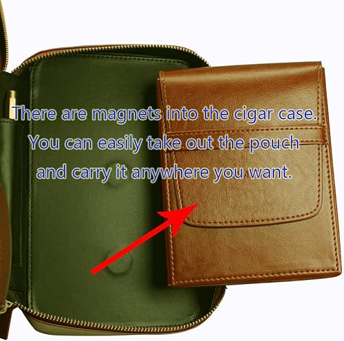 Miniatura 4 de AMANCY Lujoso juego de 5 soportes de cuero marrón para humidor de cigarros, bolsa portátil para cigarros con frasco de 8 onzas, encendedor de