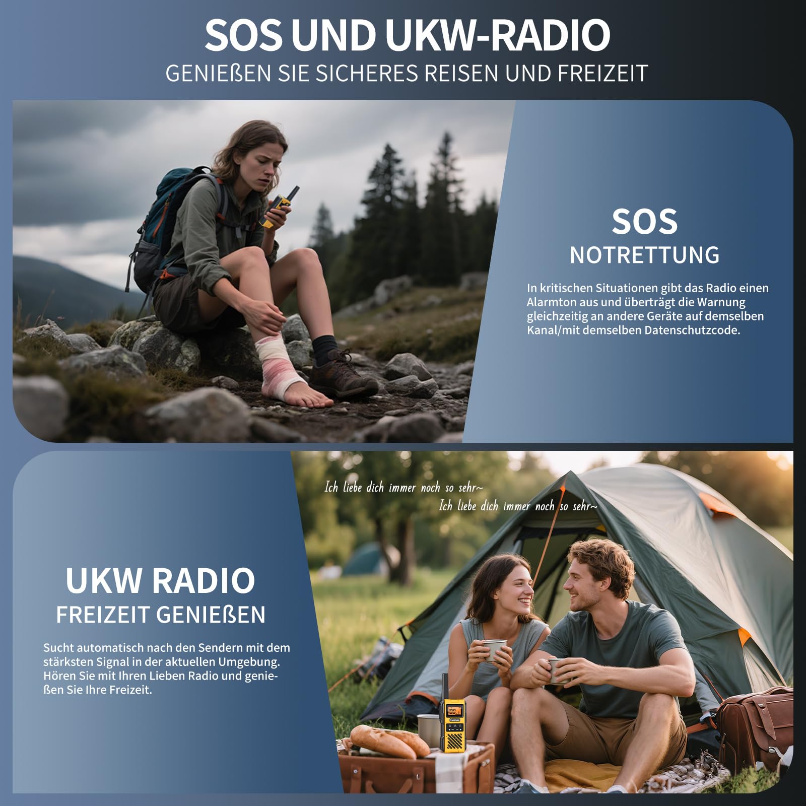 Gaswei G1pro+ IP67 wasserdichte Walkie-Talkies mit großer Reichweite | Lizenzfreies PMR 446 Funkgerät mit VOX-Handsfree, SOS-Notruf & FM-Radio für Camping, Outdoor, Reisen & Baustelle (2 Stück)
