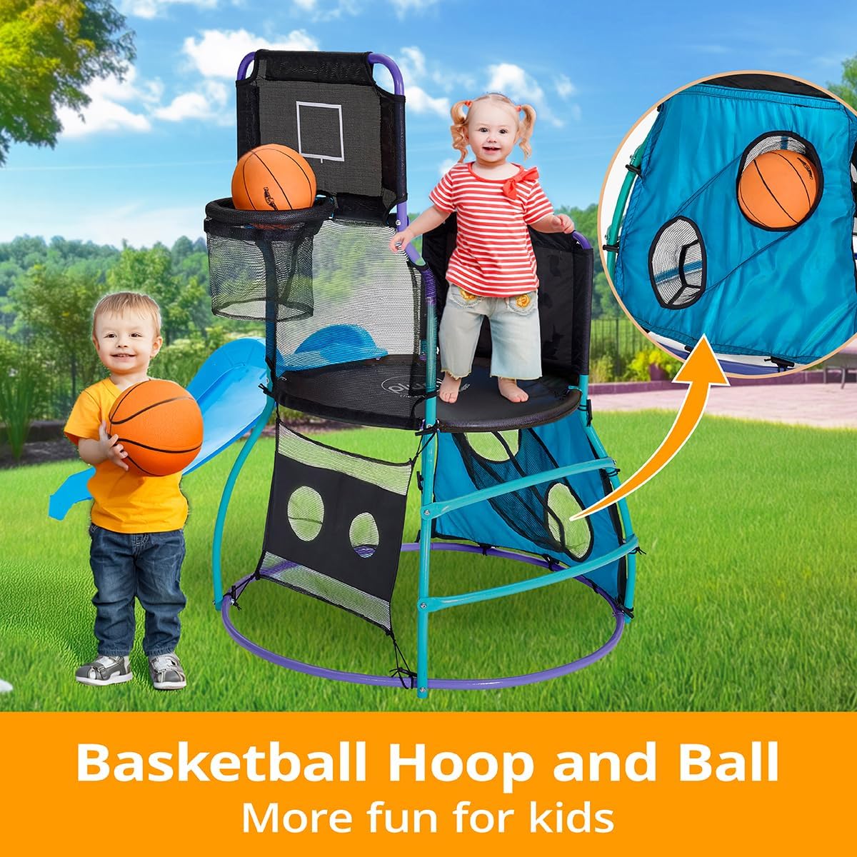 Plum 4 in 1 Toddler Slide with Basketball Hoop - Outdoor Toys for Kids, Baby Climber Playset, Playground Sets for Backyards with Ball, Water Play Wall, Sturdy, Durable, Weatherproof, Ages 18+ Months