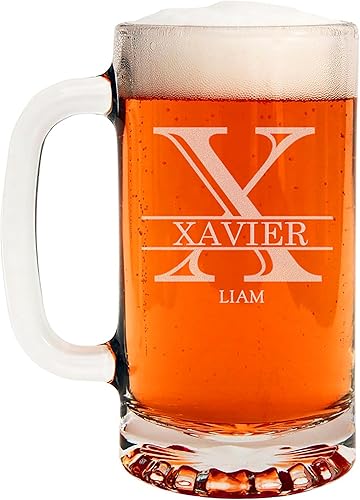 Miniatura 136 de Taza de cerveza de vidrio con monograma grabado de 16 onzas (letra T), regalos de cerveza personalizados de la A-Z para hombres, Día del Padre