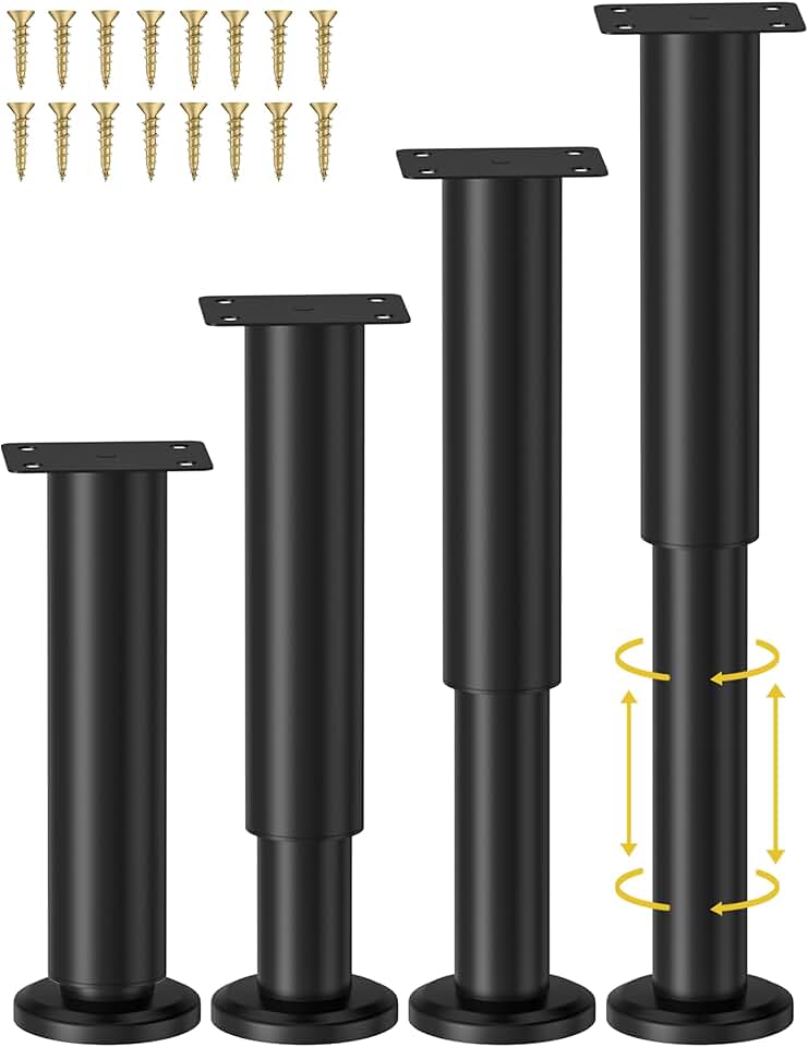 Wlrrcwdttc 4 Pcs Adjustable Height Bed Support Legs for Bed Frame/Bed Center Slat, Metal Adjustable Furniture Legs 7.08-12.2 inch for Bed/Sofa/Cabinet/Couch/Dresser/Table,Heavy Bed Replacement Legs