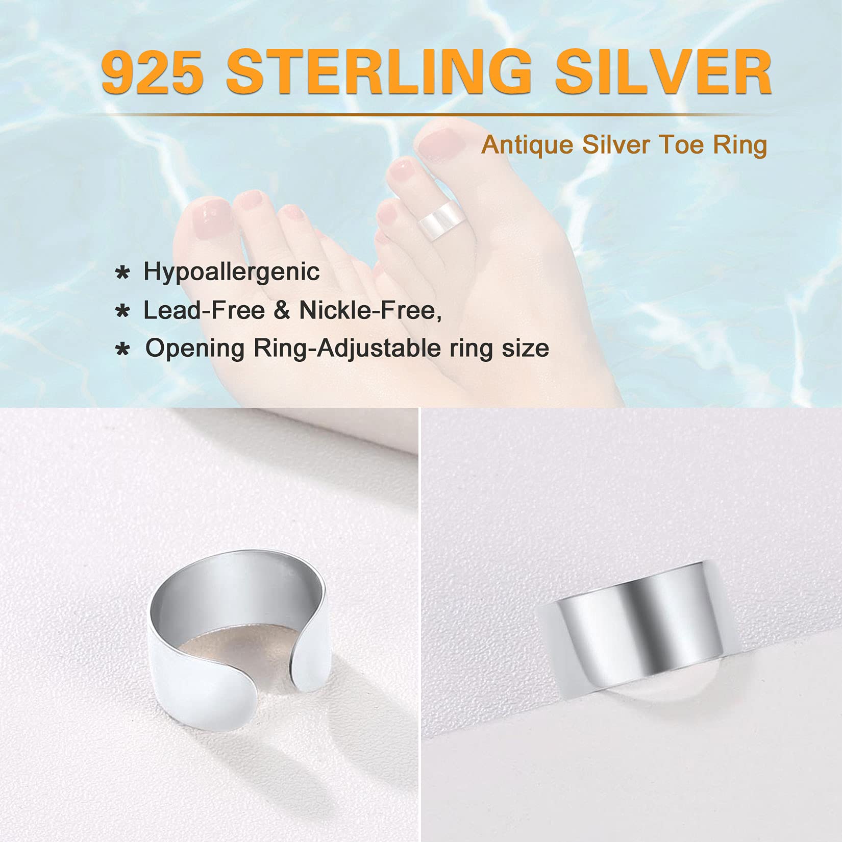 SILVERCUTE verstellbare Zehenring 925 Sterling Silber Offener Zehen Ring Minimalistischer Knöchel Ring Toe Ring Sommerstrand Fuß Schmuck Accessoire für Damen Mädchen