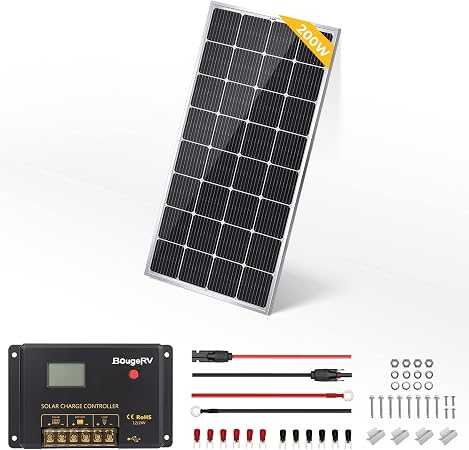 BougeRV 200W solar panel kit with 30A PWM controller and 10AWG cables