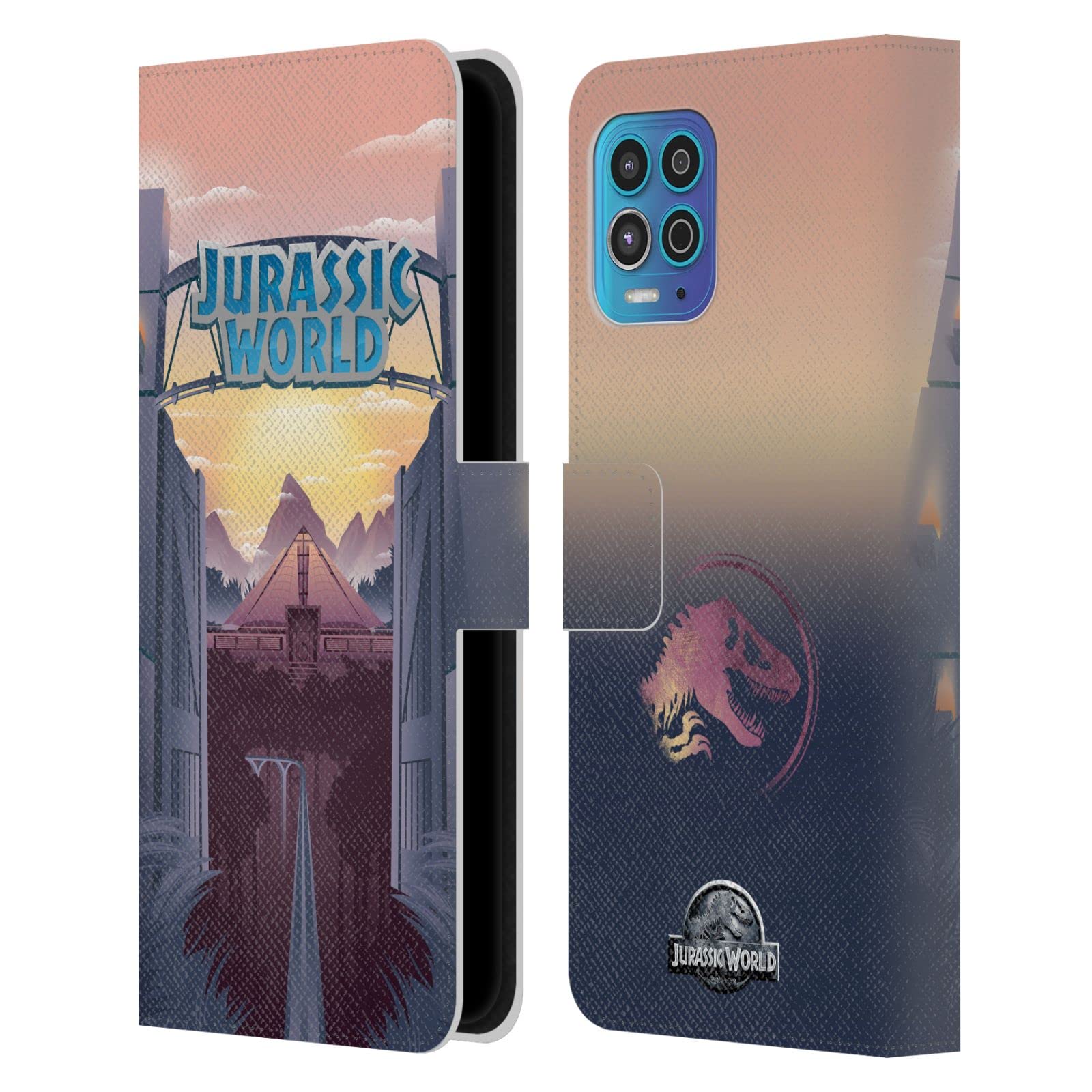 Head Case Designs Officially Licensed Jurassic World Park's Gate Vector Art Leather Book Wallet Case Cover Compatible With Motorola Moto G100