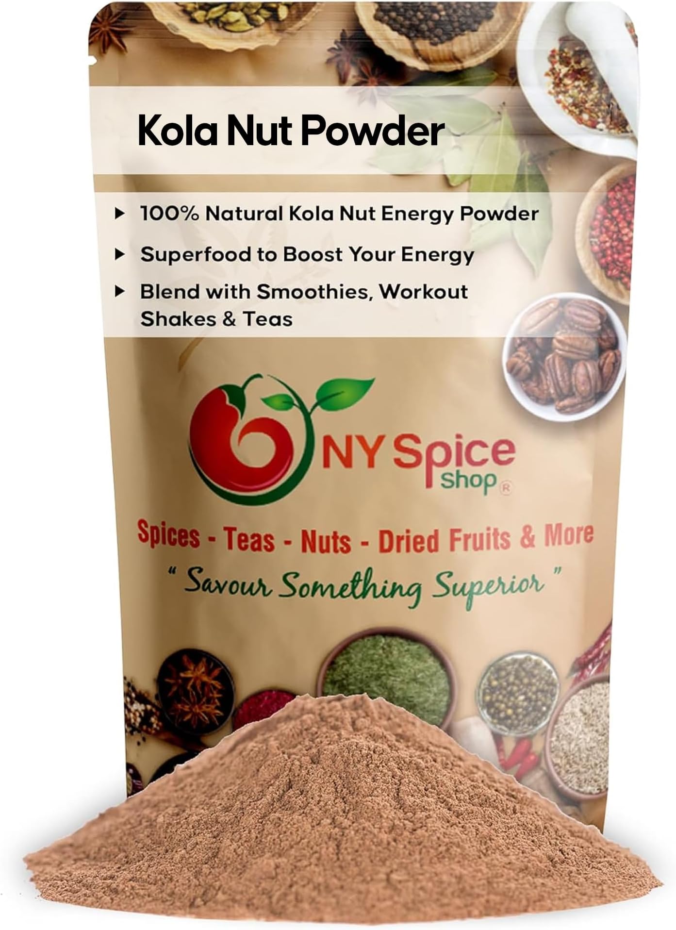 NY Spice ShopKola Nut Powder – 1 Pound Bissy Powder – Natural African Ground – Raw Kola Nut Ground – More Effective Than Coffee & Tea – Mixes in Smoothies, Shakes & Teas