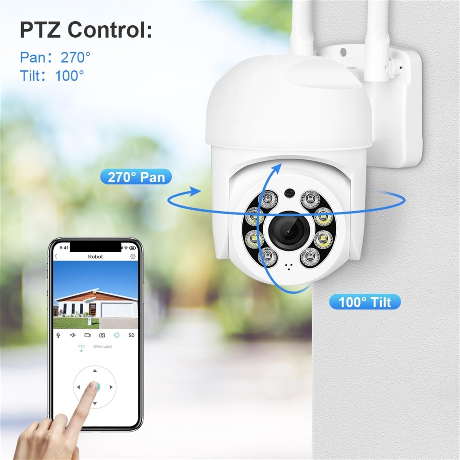Telecamera WiFi Esterno, Telecamera IP PTZ Telecamera di Sicurezza Esterna da 4MP Telecamere di videosorveglianza for Visione Notturna Digitale da 2MP 5X,Sicurezza, Antifurto(2MP No Card)