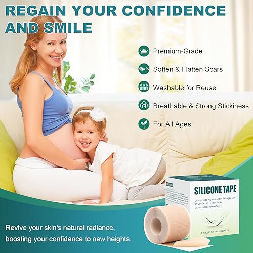 Miniatura 6 de Cinta de silicona para cicatrices, hojas de silicona para cicatrices (rollo de 1.6 x 59 pulgadas, rollo de 4.9 ft), láminas de silicona para