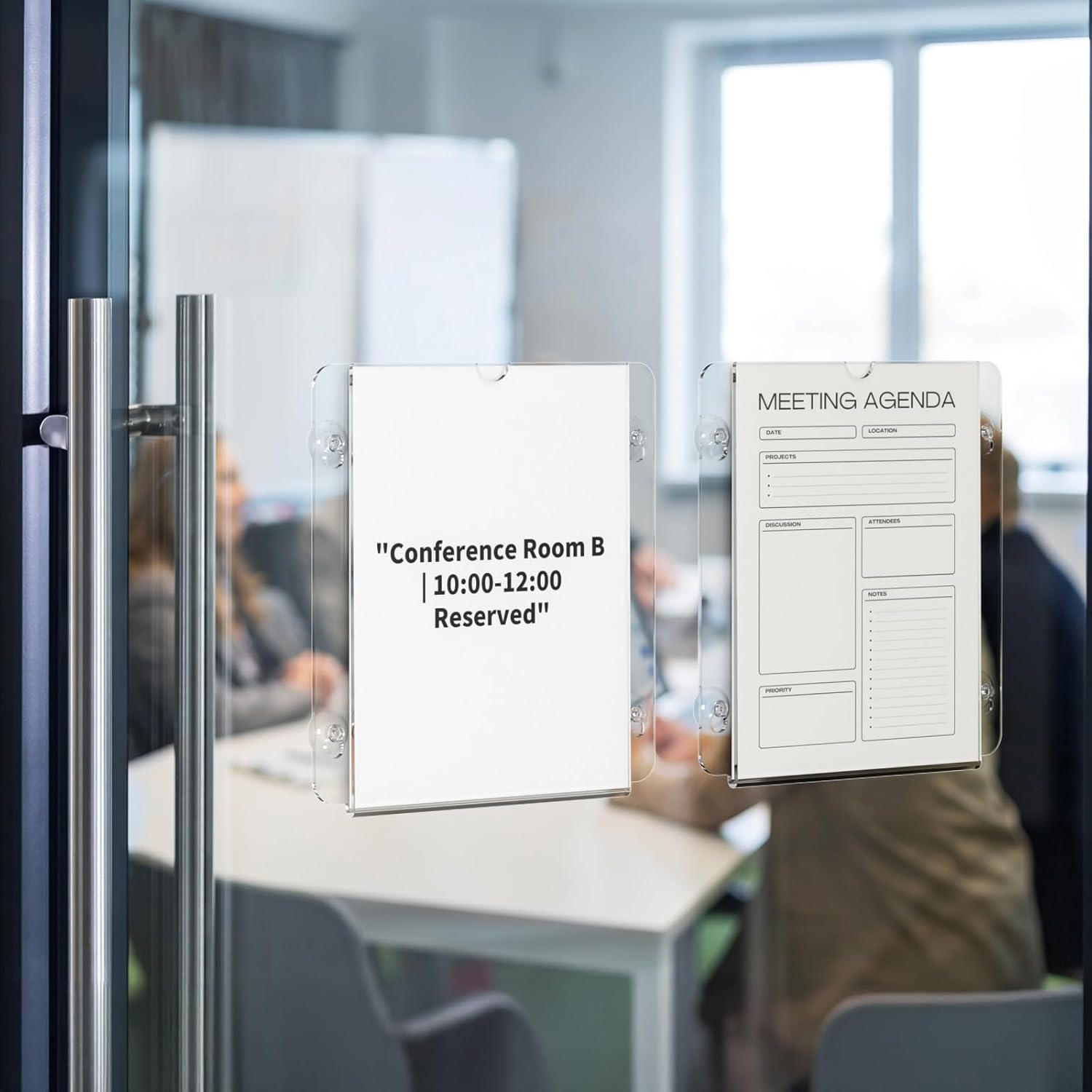NIUBEE Acrylic Window Sign Holder with Suction Cups 8.5 X 11, Clear Acrylic Frames Glass Door Mount, Displaying Flyers, Notices and Menus, for Office, Store, Home, Restaurant (4 Pack)