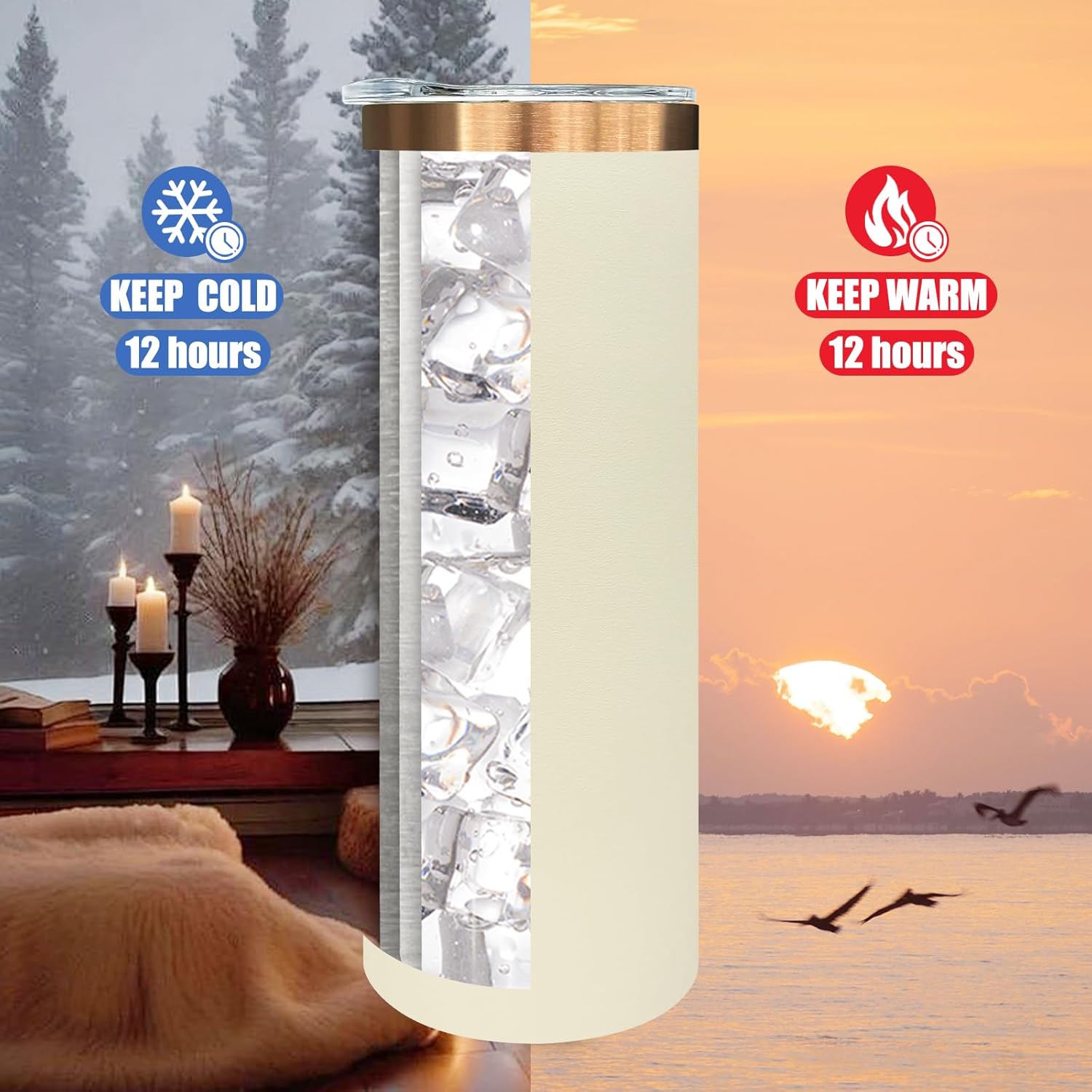 20 oz Skinny Tumblers Bulk, Stainless Steel Insulated Tumbler with Lids and Straws, Slim Double Wall Powder Coated Travel Coffee Mugs, Reusable Cup for Hot and Cold Drinks (Cream,1 pack) - Image 4