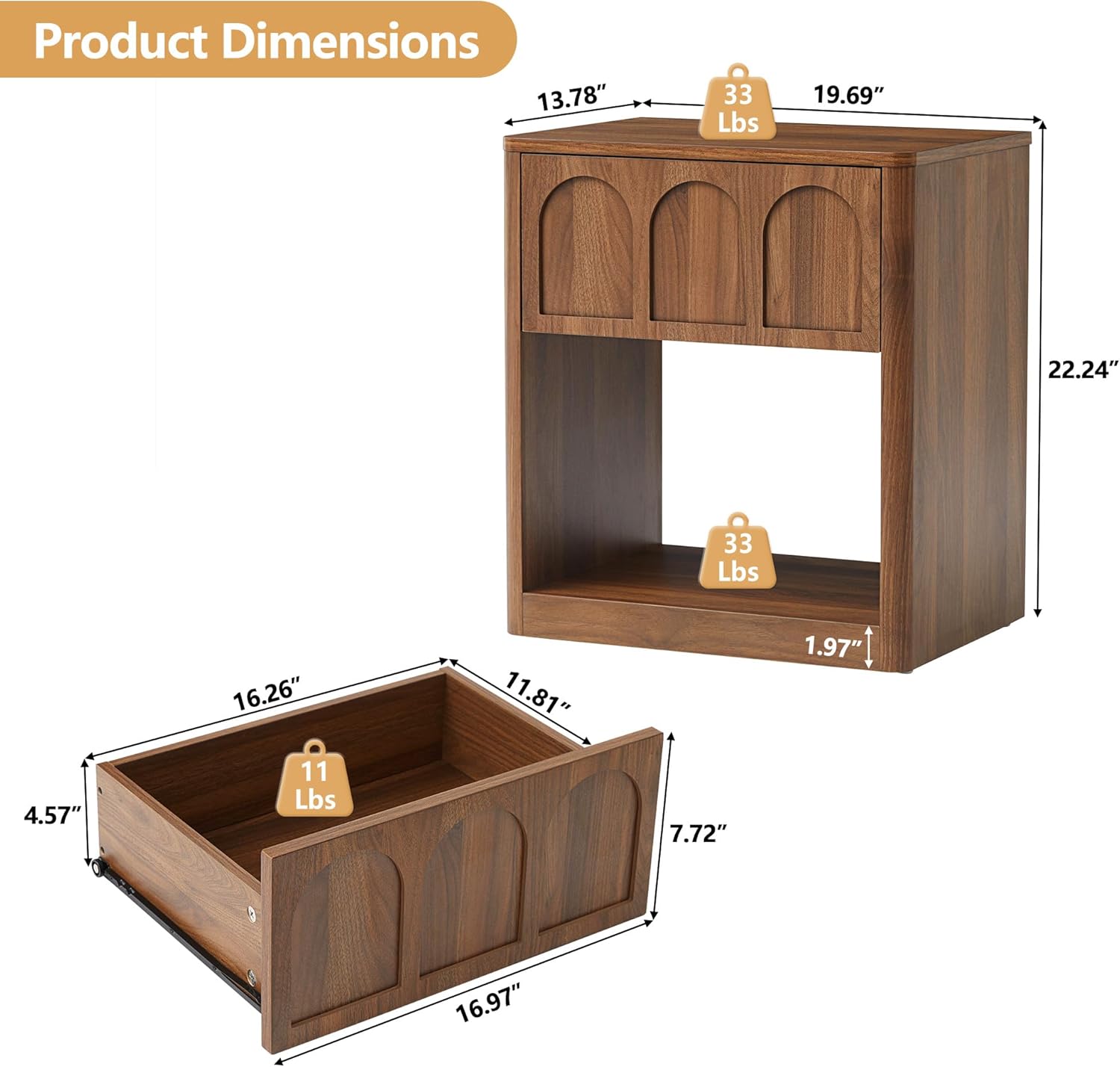 Small Nightstand with Storage, Accent Bedside Nightstand with Drawer, Mid Century Modern Bedroom Bed Side Table for Small Spaces, Dorm, Living Room, Couch Sofa Chair, Office - Walnut