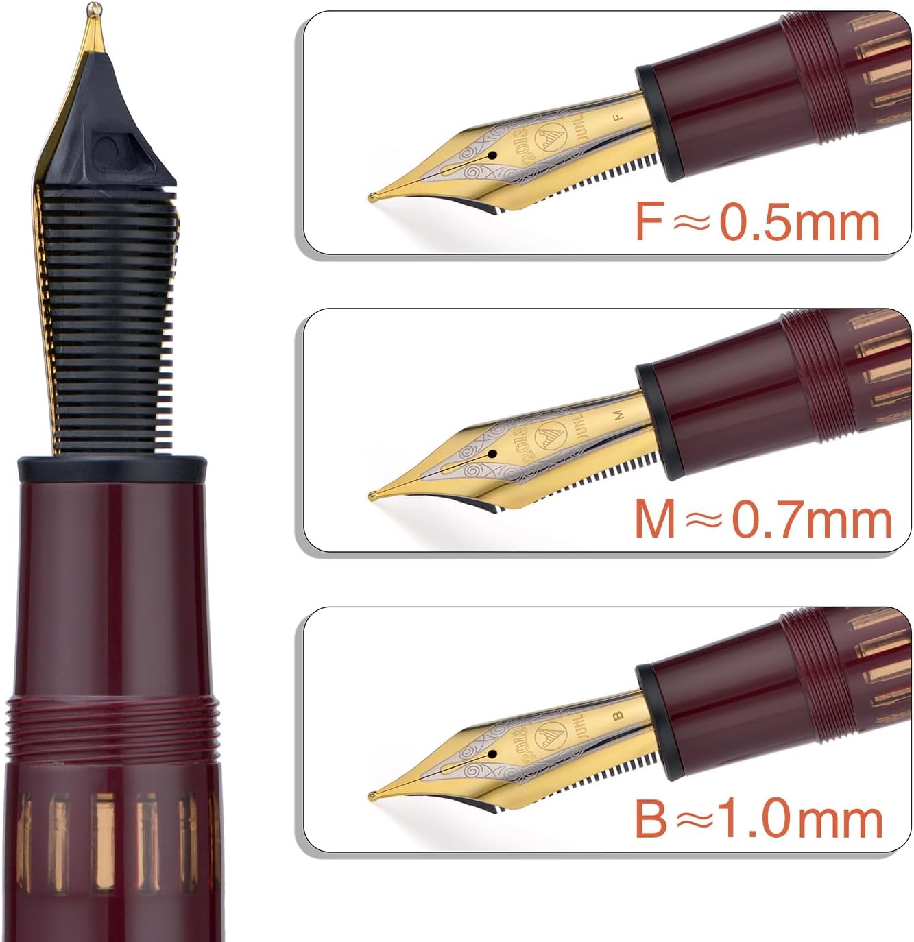 Wikult Yongsheng Junlai 930 Acrylic Fountain Pen, Size 9 Broad Nib with Piston Filling System, Wine Red Fence Ink Tank with Torpedo Shape Design Large Hand Pen (Gold Trim)