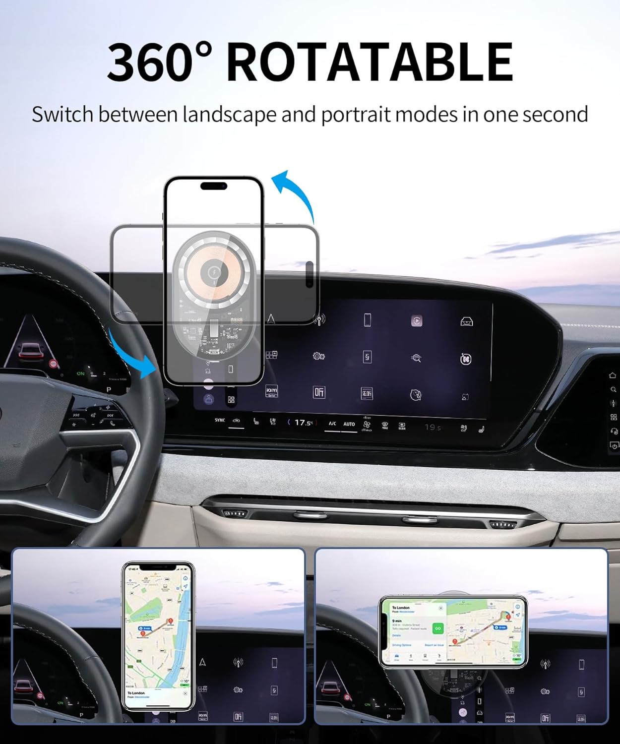 Wireless charging car phone holder For Audi A6/A6 Allroad/S6/S5 2026/Q5/SQ5/A5/SQ6 e-tron/Q6L e-tron 2025-2026 Accessories 14.5-inch Screen Fixed Clip,car phone mount Compatible with MagSafe