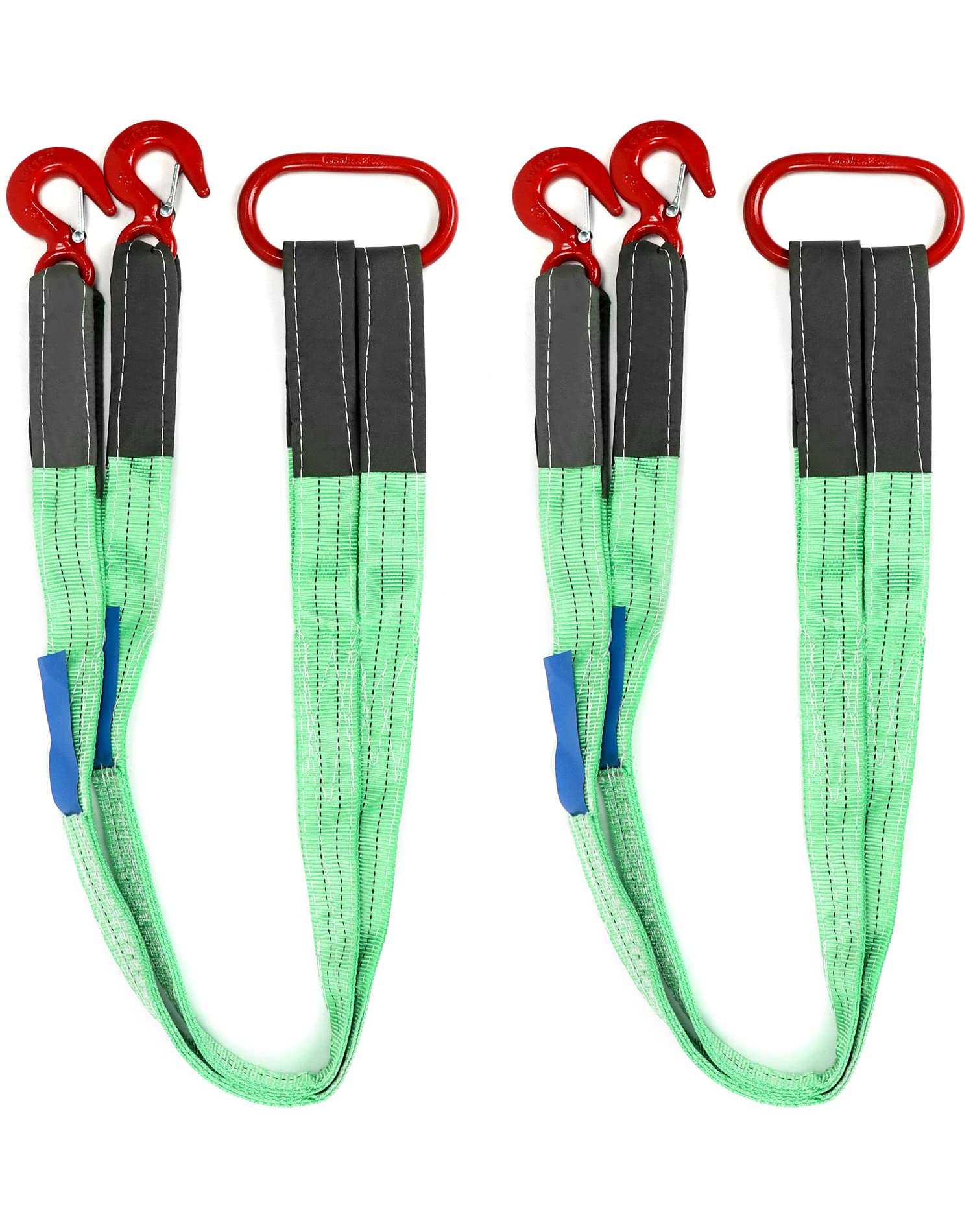 QWORK Confezione da 2 briglie a due gambe, 1,5 m, capacità 2999,6 kg, imbracatura in acciaio, cinghia per briglie in nylon, resistente con gancio per occhi