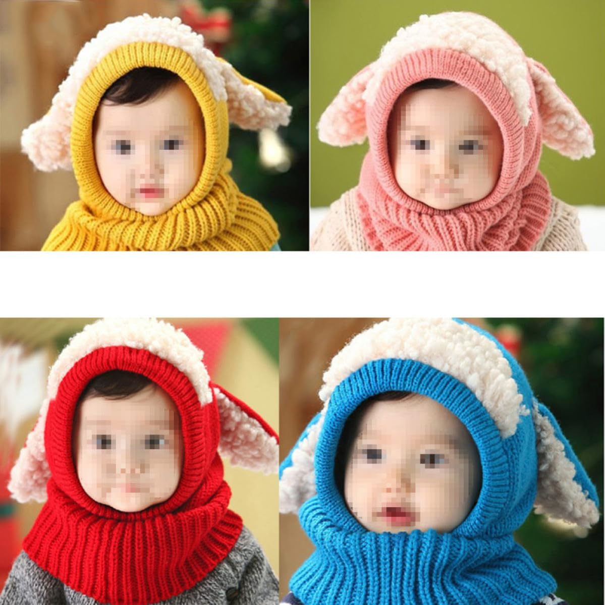 Dog Knit Woolen Coif Hood Scarf Hat for Winter Travel Pink