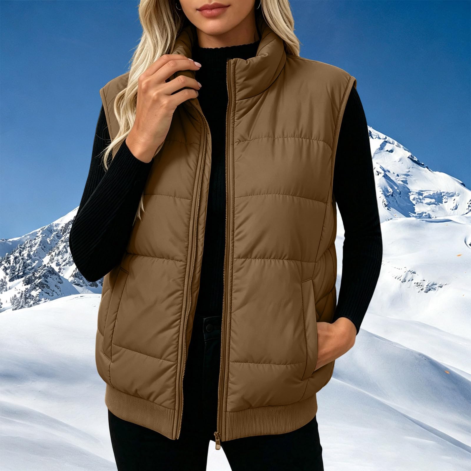 Gilet Femme Capuche Matelassé Zippé Chaud Chic Mode Casual Urbain Chic
