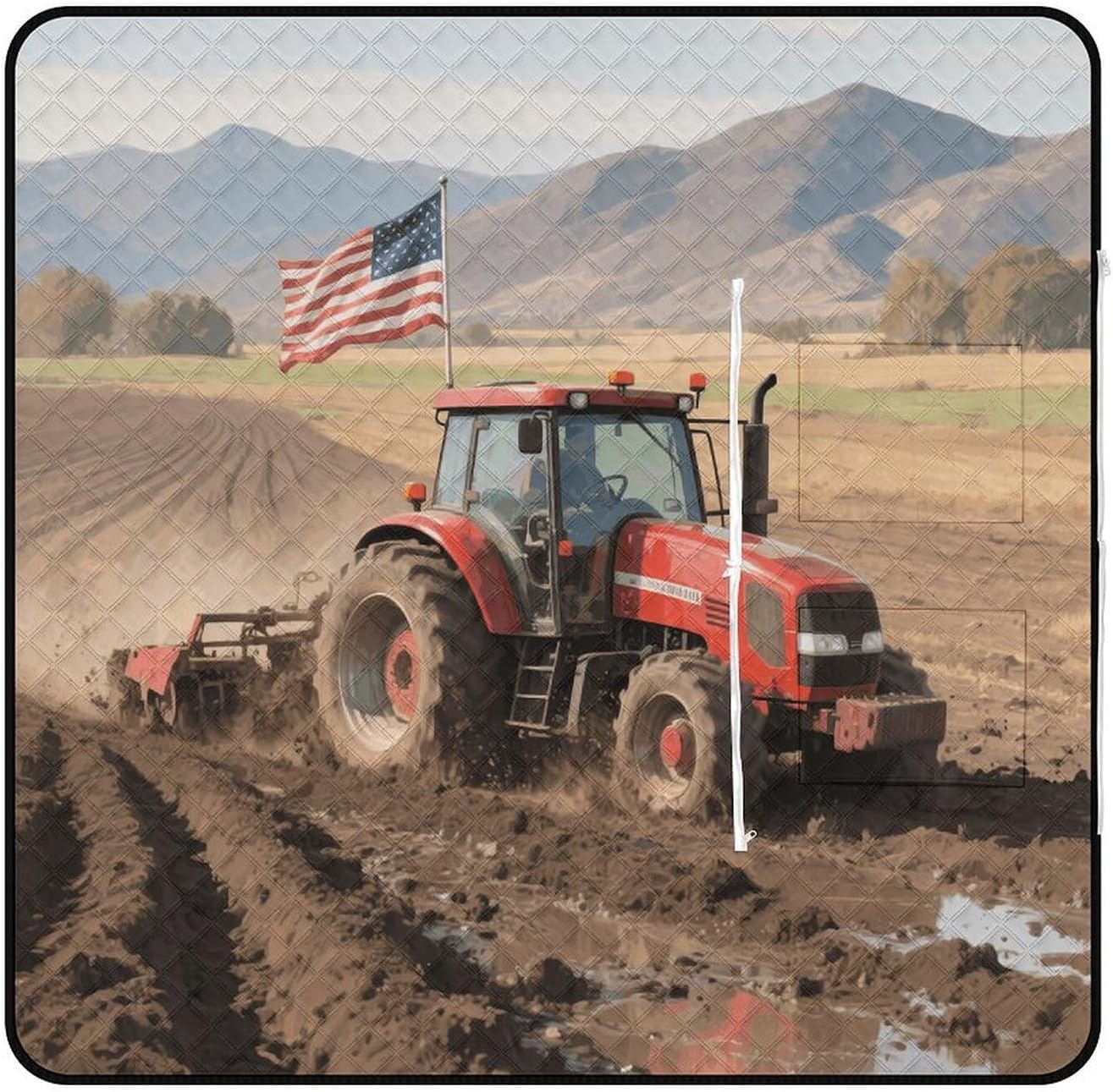 Tractor Picnic Blanket 150x150cm, Foldable 2-in-1 Picnic Mat and Tote Bag Portable Waterproof Beach Mat Sandproof Outdoor Blanket for Park, Hiking, Beach, Camping, Travel