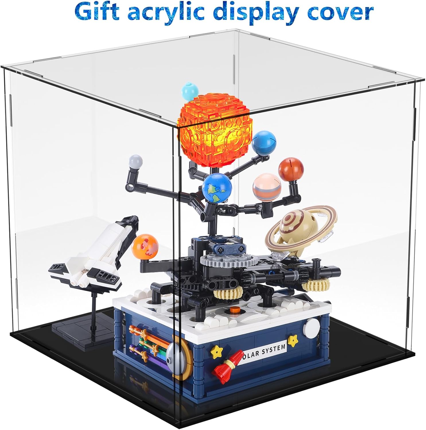 The assembled Solar System Model enclosed within its clear acrylic display box.