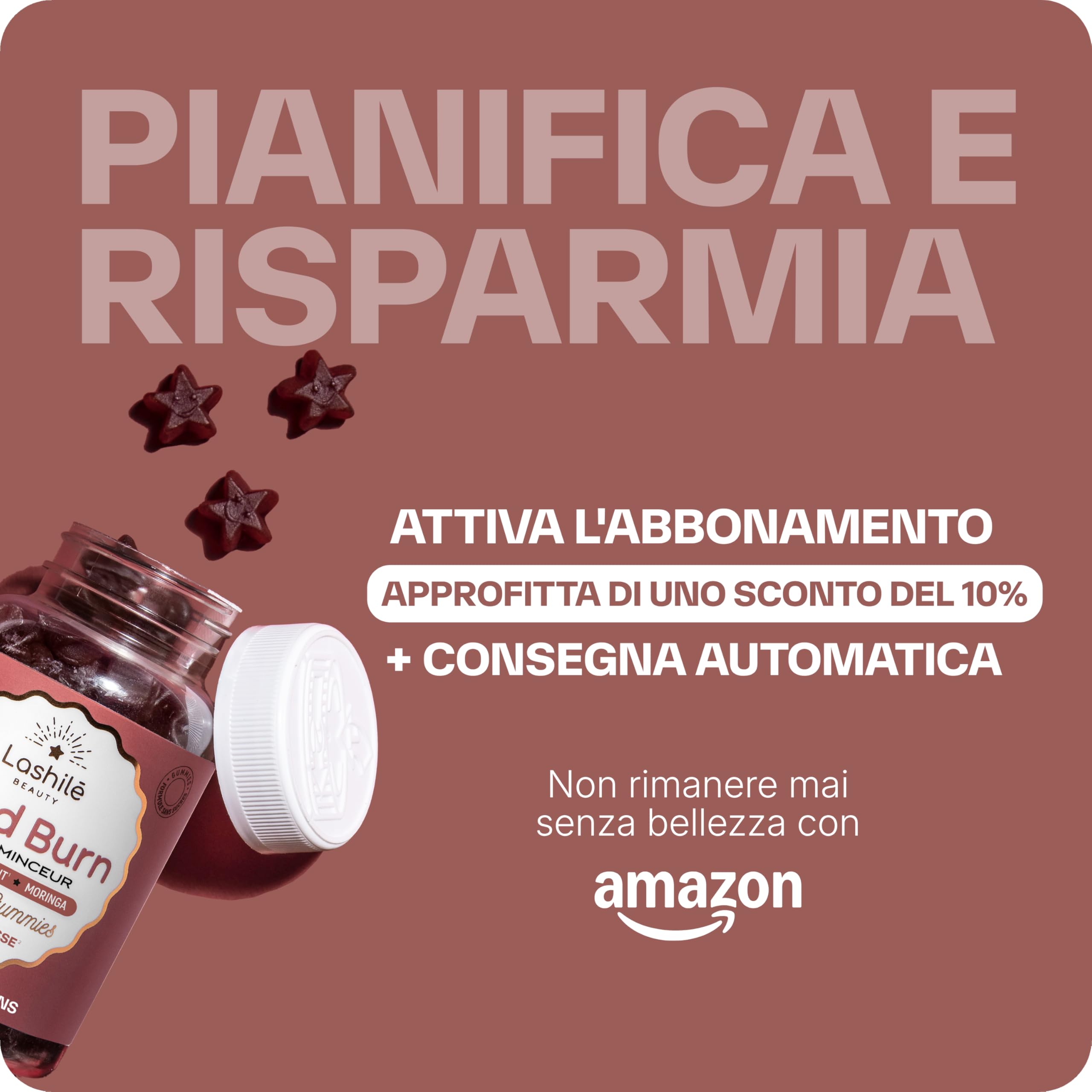 Lashilé Beauty Good Burn – Gummies Dimagranti Bruciagrassi – Cola, Tarassaco, Moringa, Vit C, Zinco – Vegan Senza Zuccheri – 3 Mesi - 180 Gummies