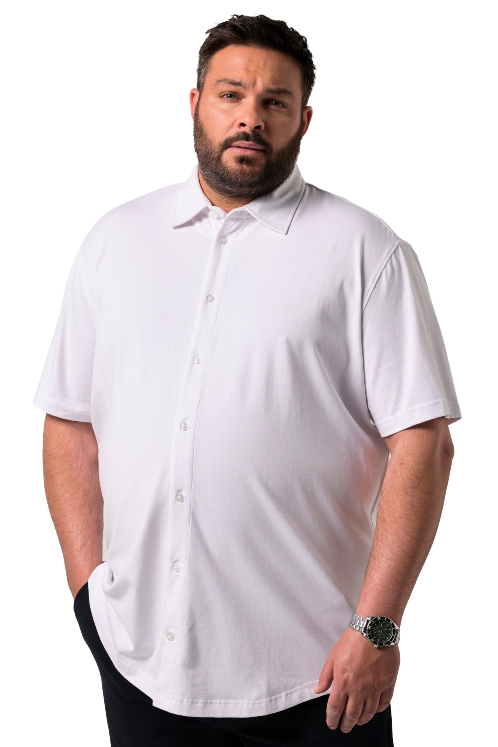 Men Plus Herren große Größen Übergrößen Menswear L-8XL Business-Jerseyhemd FLEXLASTIC®, Halbarm, Kentkragen, Modern Fit 840491