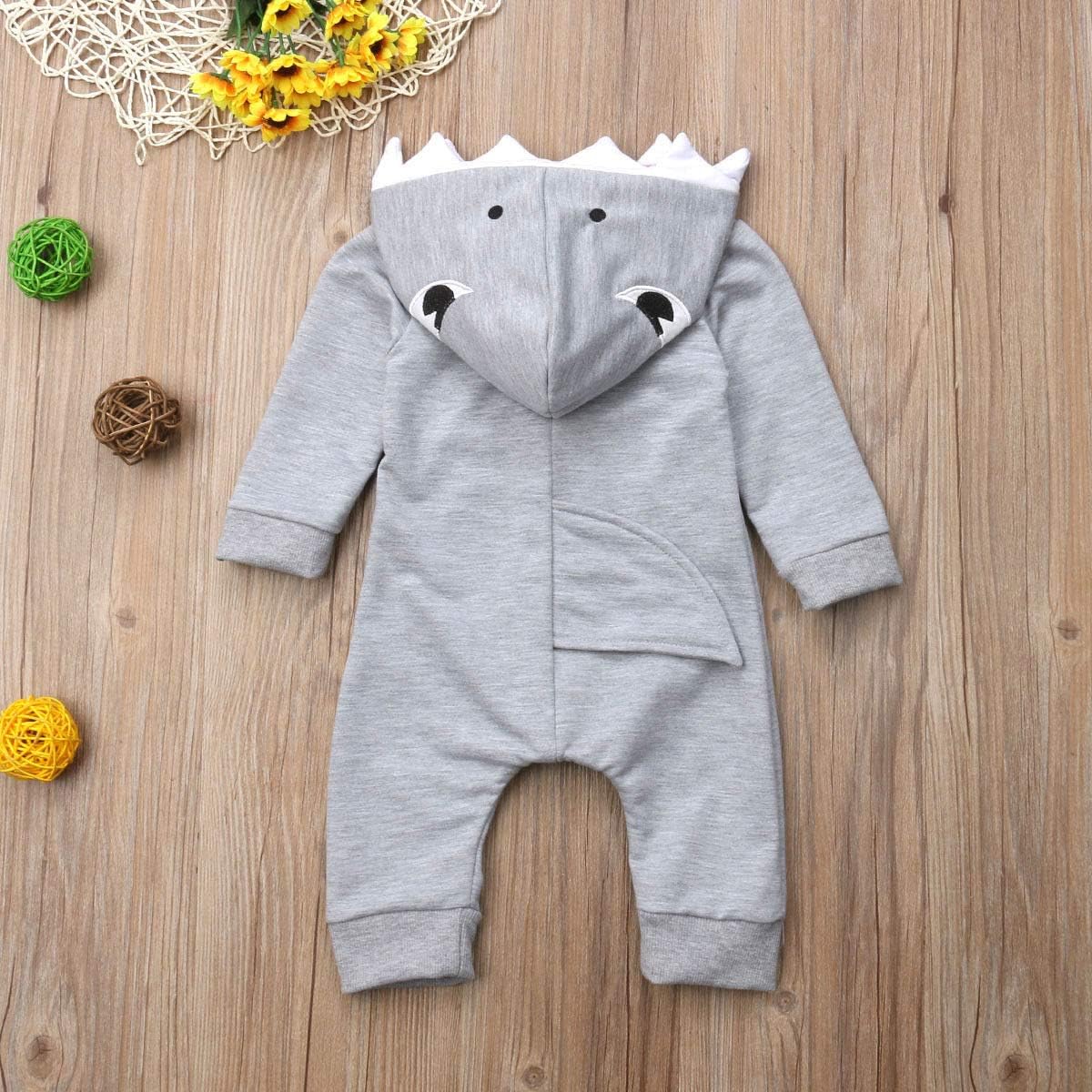 Newborn Infant Baby boy Girl Cartoon Shark Long Sleeve Hooded Jumpsuit Bodysuit Romper Zipper Outfit - Image 7
