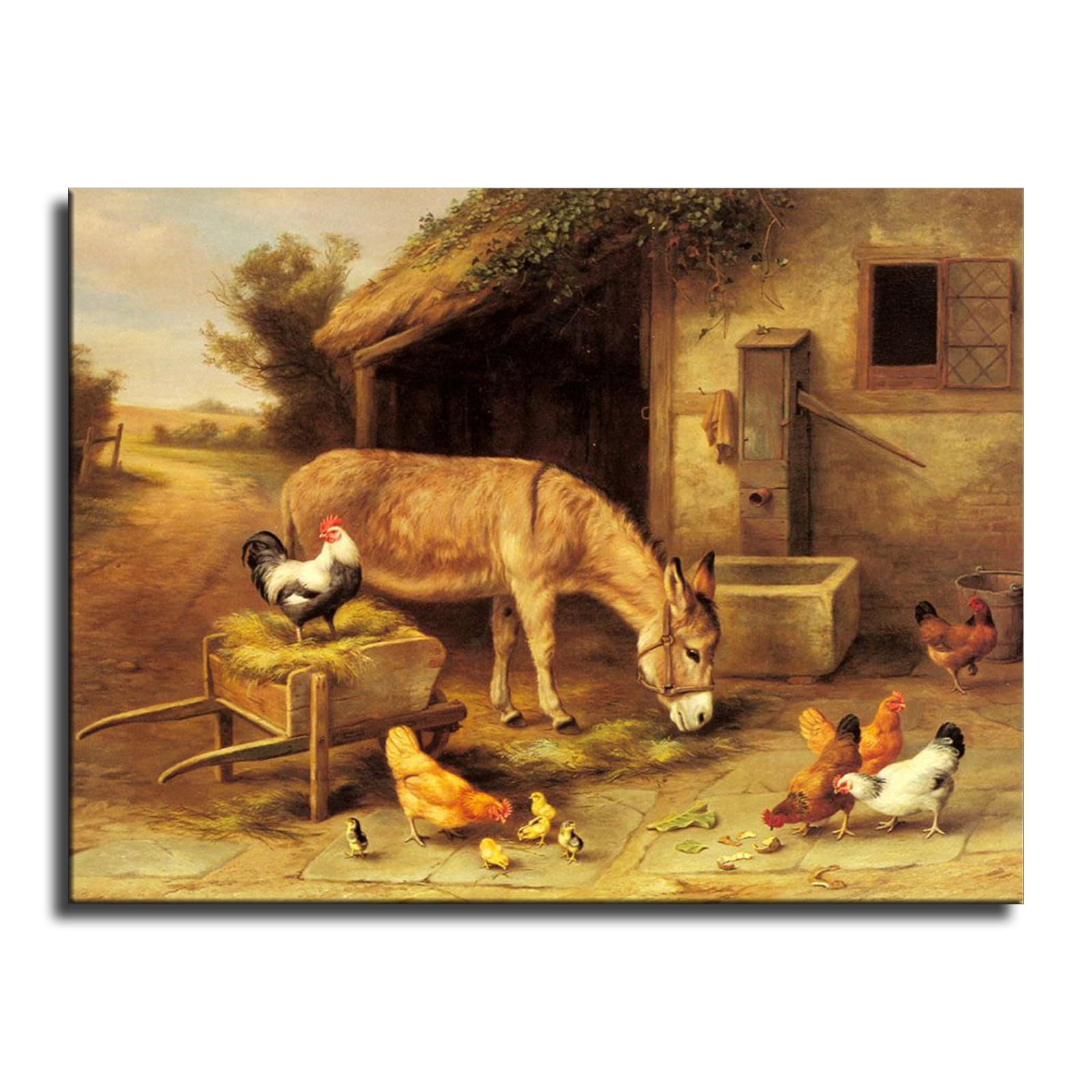 MAynuo Donkeys and Chickens Outside the Stable Poster Canvas Wall Art Hom e Wall Decor Bedroom Aesthetic Art Prints Posters Decorations Gift (Unframed,8x10inch)