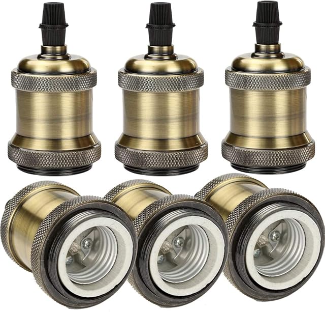 GreenSun Vintage Edison E27 adapter do oprawki, wisząca oprawa oświetleniowa, uchwyt lampy wisząca lampa lampa retro adapter gniazda, brąz, (6-pak)