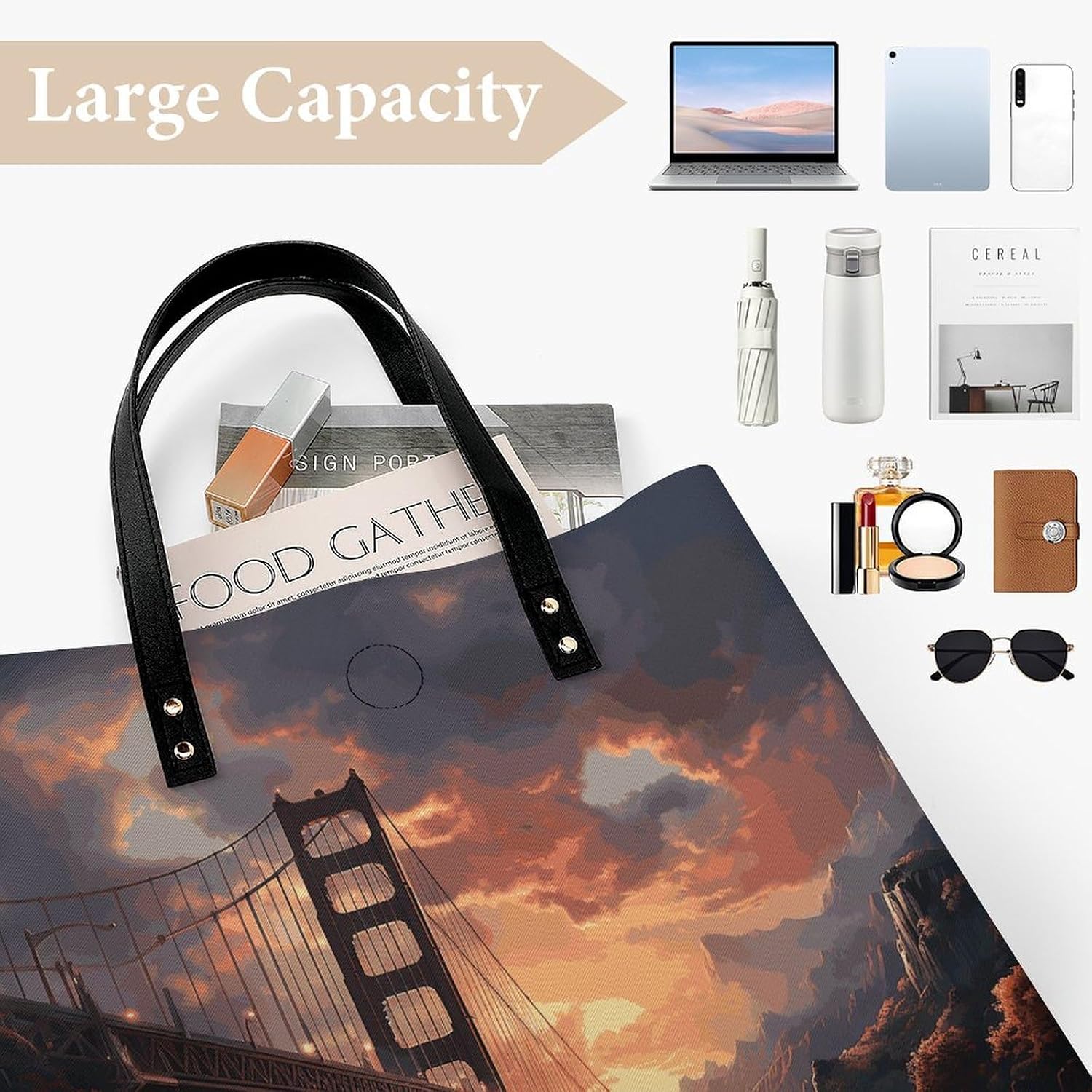 Bridge Handbags Large Capacity, Tote Bag Stylish Slouchy, Shoulder Bags for Work Beach Travel And Shopping Grocery.