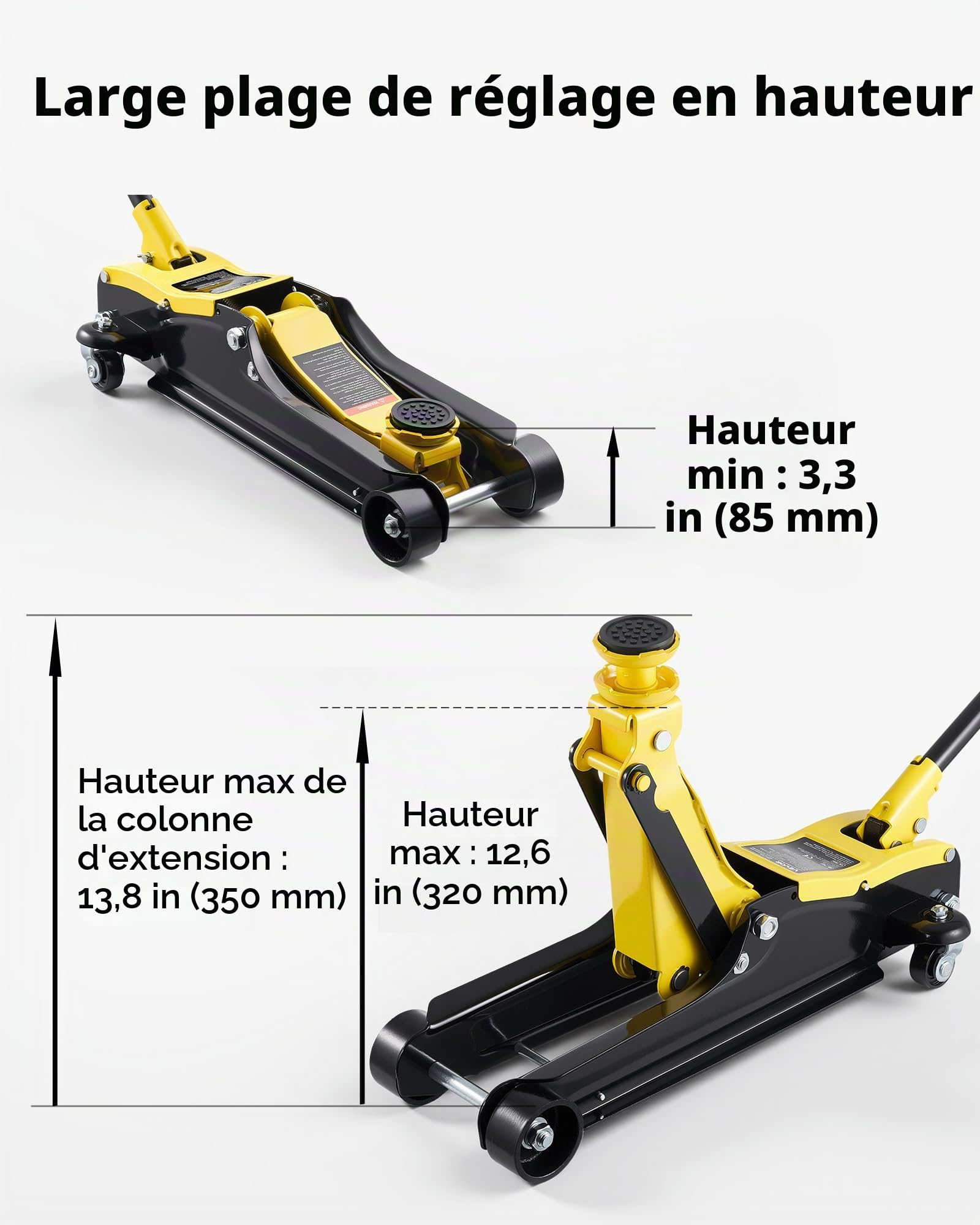VEVOR Cric Hydraulique de Manœuvre 2,5 T, Cric Rouleur Plage de Levage 85-320 mm, pour Voitures SUV Berline Garage Atelier Domicile, avec Pompe à Levage Rapide à Piston Unique et Selle Surélevée