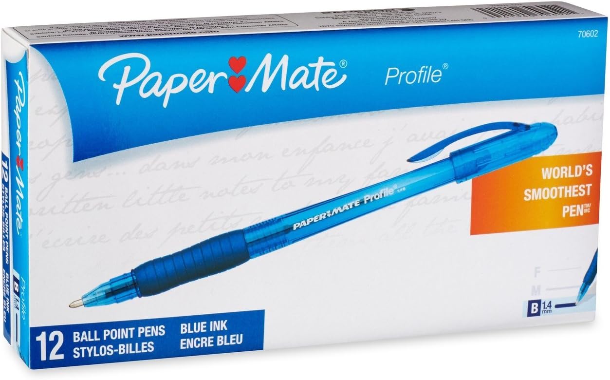 Paper Mate 70601 Profile Ballpoint Pens, Bold (1.4mm), Black, 12 Count