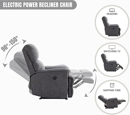 Miniatura 5 de EBELLO Silla reclinable eléctrica, sillón reclinable eléctrico, tela transpirable, sofá reclinable individual con puerto de carga USB para personas