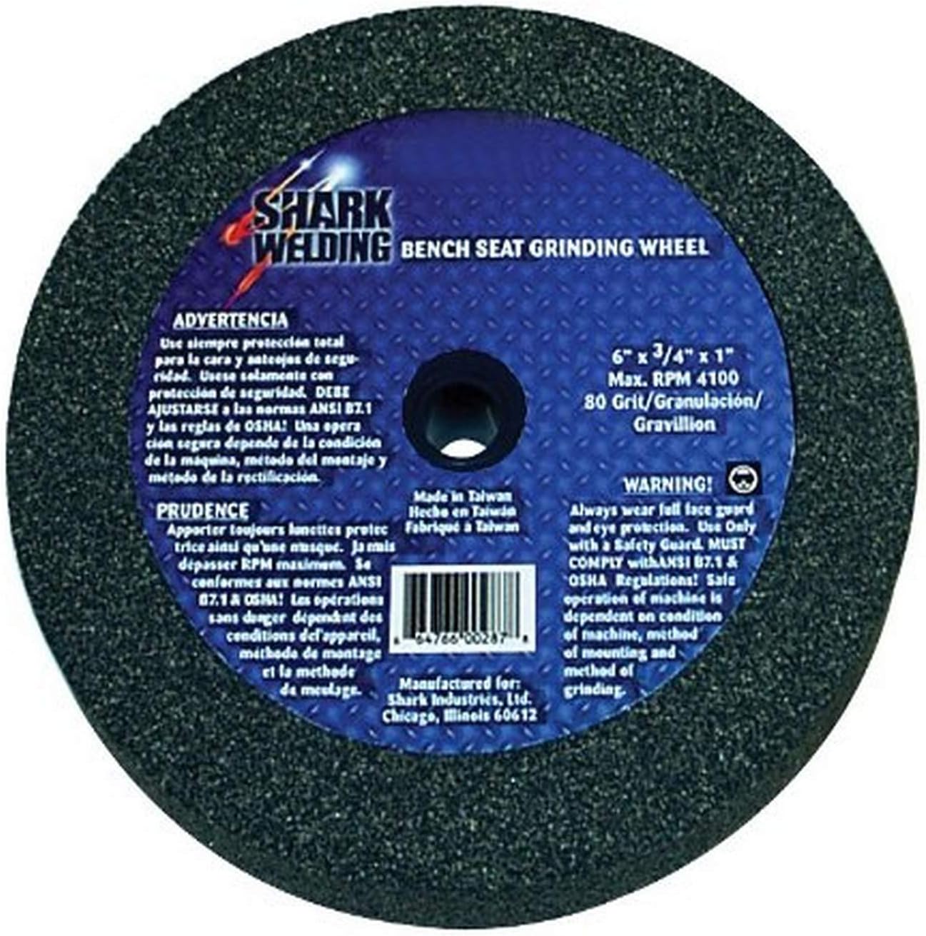 Shark 12779 7-Inch by 1-Inch Bench Seat Grinding Wheel with Grit-80