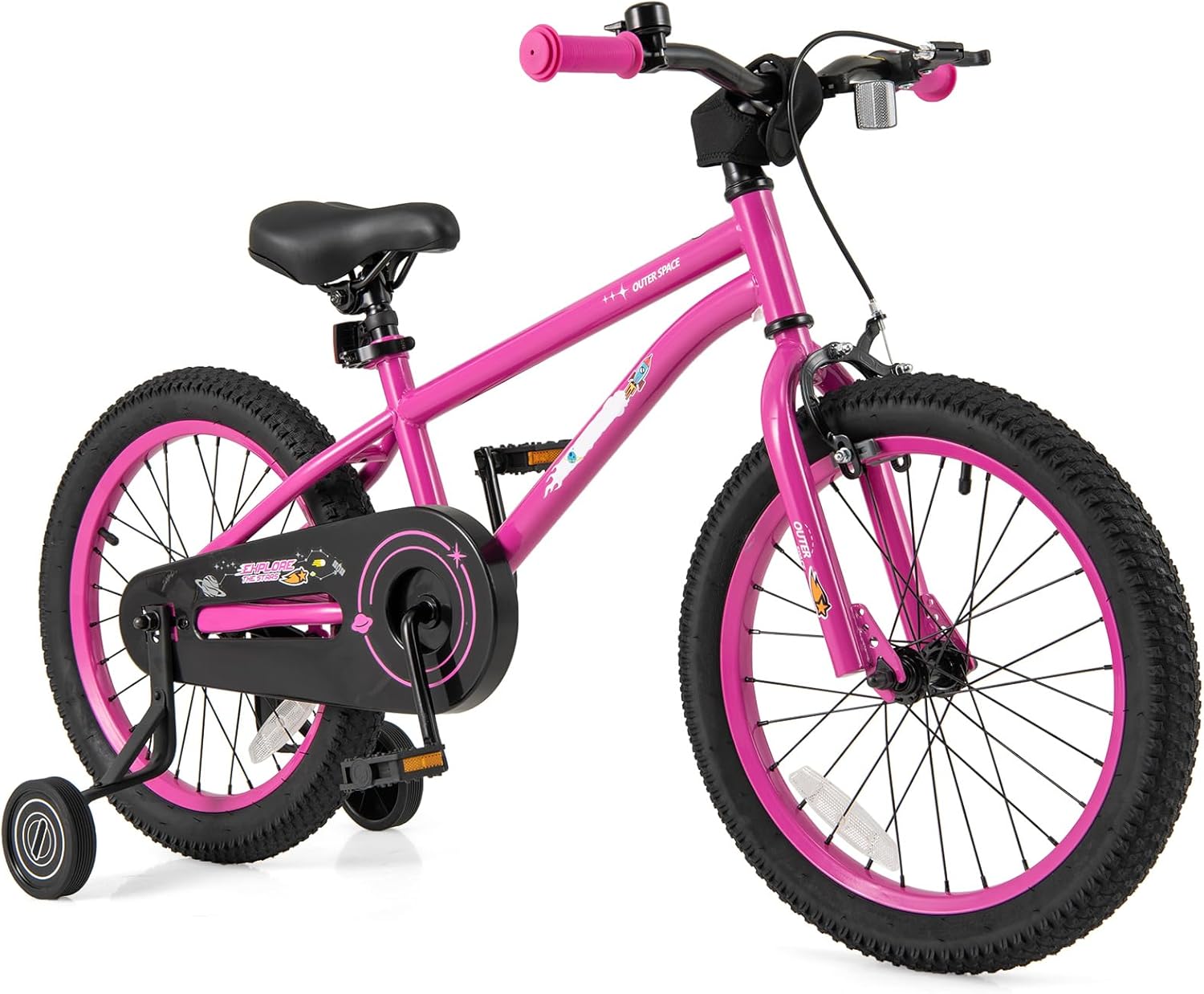 BABY JOY Outer Space Kids Bike, 14 16 18 Inch Sport Bicycle for 3-8 Years Old w/Adjustable Saddle, Training Wheels, Widened Tyre, Handbrake & Coaster Brake, 95% Pre-Assembled Girls Boys Bike