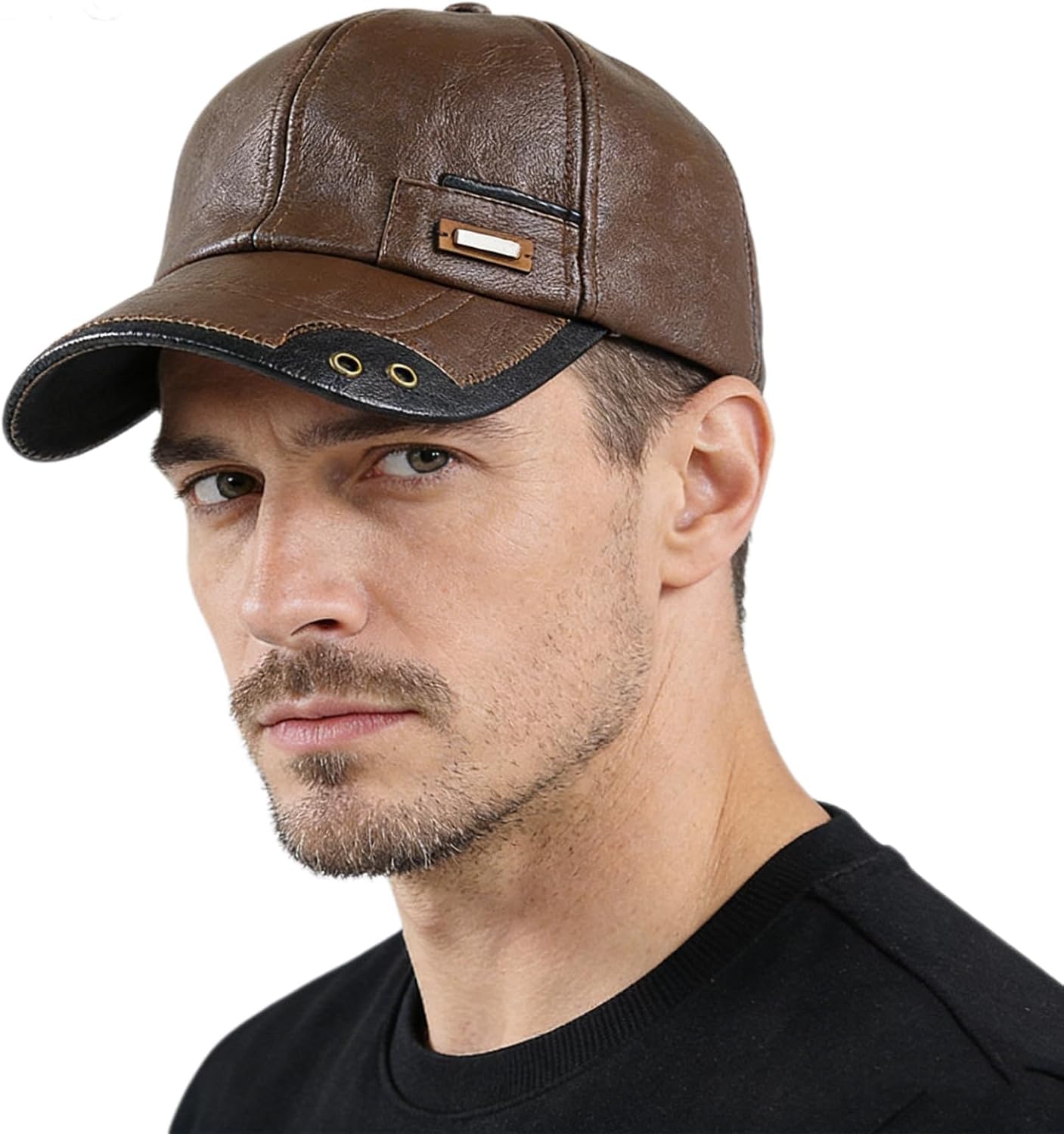 Warm Leather Baseball Cap, Thicked Windproof Waterproof PU Leather Baseball Cap with Fleece Lining