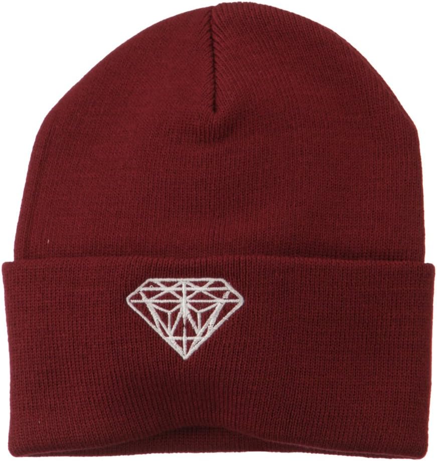 White Diamond Embroidered Long Cuff Beanie