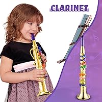 Vista 4 de Amylove Juego de 2 trompeta y clarinete de juguete para niños pequeños, instrumentos de plástico, juguete de música falsa, juguetes educativos