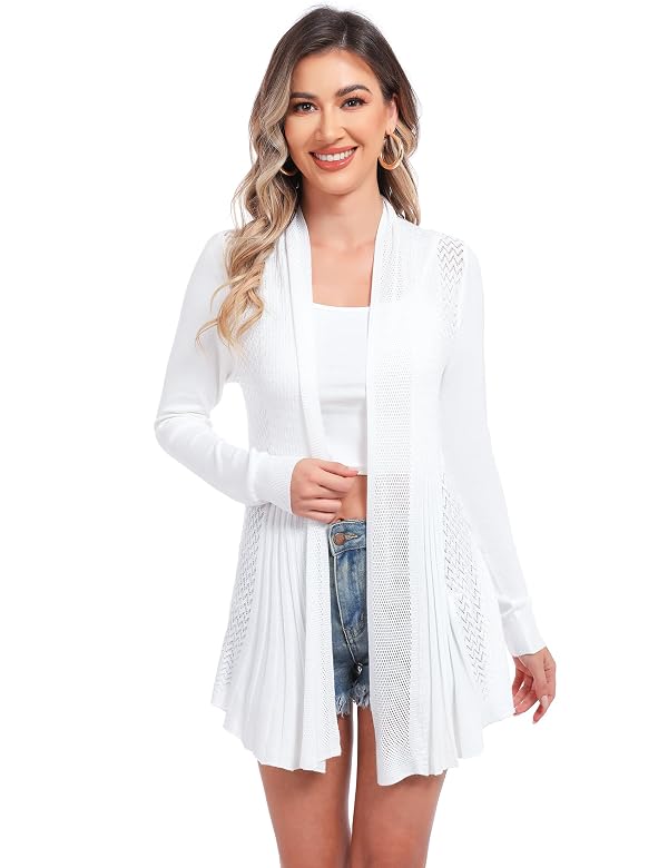 iClosam Womens Summer Open Front Crochet Cardigan Sweater Loose Long Draped Cardigans (#2White, Medium) by iClosam - Used condition - Image 7