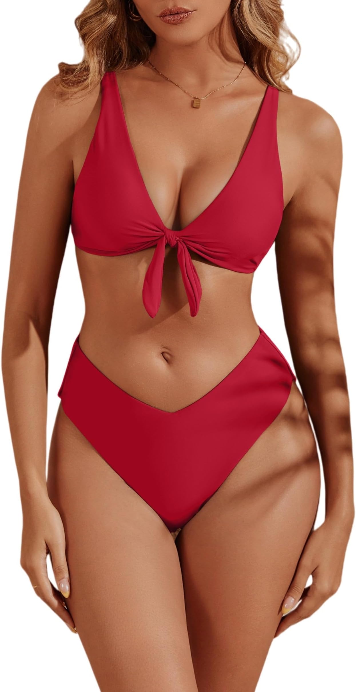 Bikini Sets for Women Two Piece Swimsuit High Waisted V Neck Tie Kont Push Up Swimwear Bathing Suit