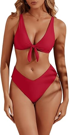 geluboao Bikini Sets for Women High Waisted Two Piece Swimsuit Sexy V Neck Tie Kont Push Up High Cut Bathing Suit