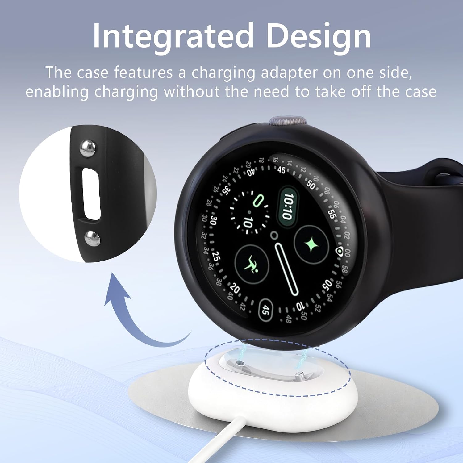 2Pack Watch Cases Compatible with 45mm Google Pixel Watch 4, Charge with Case On, HD Tempered Glass Screen Protector, Touch-Sensitive, Shockproof, Black + Clear