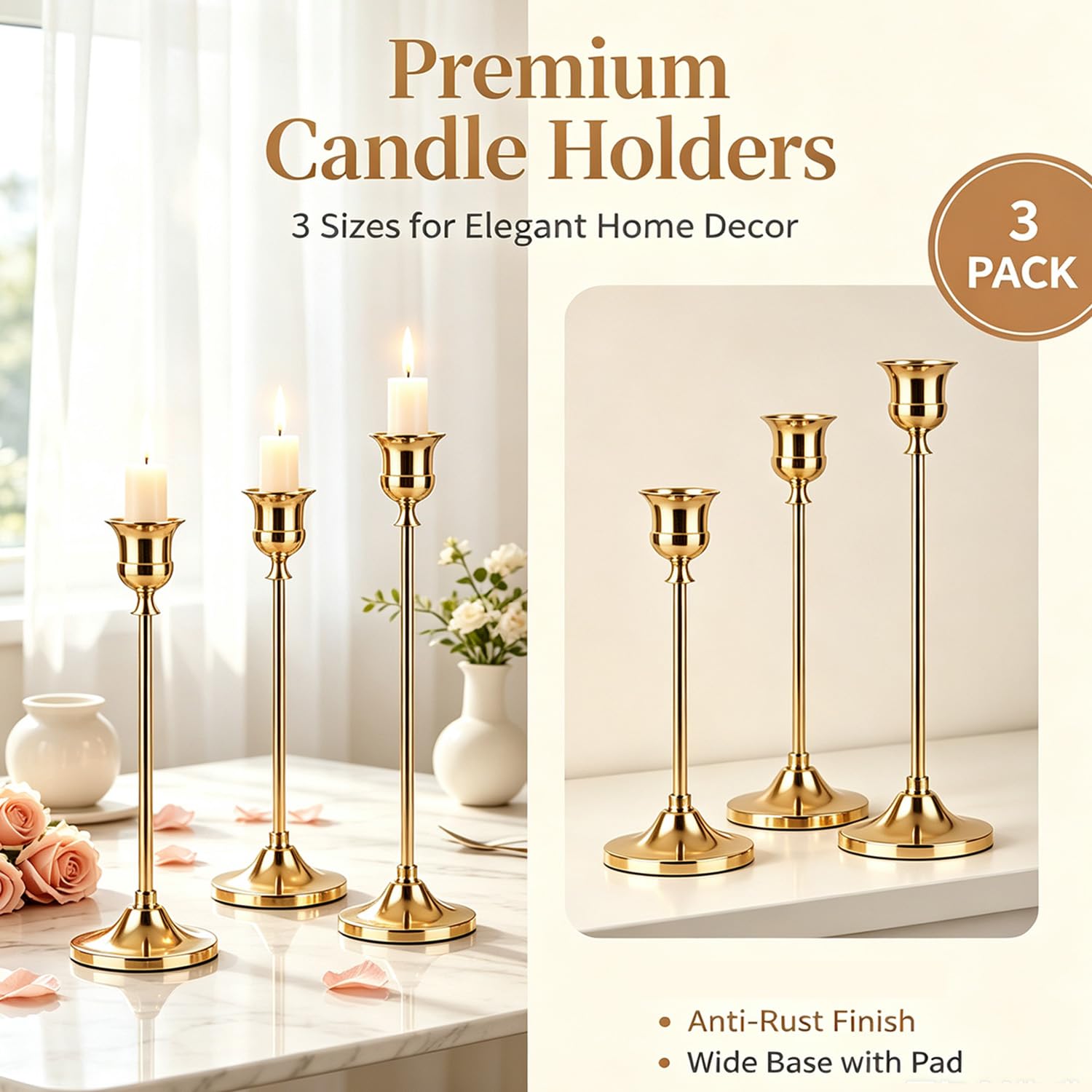 9 Pezzi Candelabri Dorati Vintage, Stile Europeo,Candele Coniche