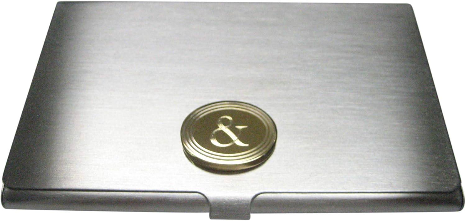 Kiola Designs Gold Toned Etched Oval and Ampersand Sign Business Card Holder