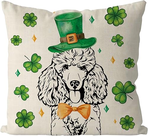 Miniatura 7 de GAGEC Fundas de almohada del Día de San Patricio de 18 x 18 pulgadas, funda de almohada dorada con garabatos dorados, para sala de estar, sofá,