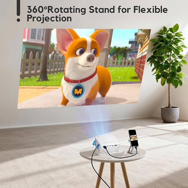 Mini Projector, AKIYO O1 2026 Upgraded 15000Lumen Projector, 360° Rotating, Auto Keystone, 50% Zoom, Portable Projectors 1080P Full HD Supported, Compatible with iOS/Android/TV Stick/HDMI/USB/Switch - 4
