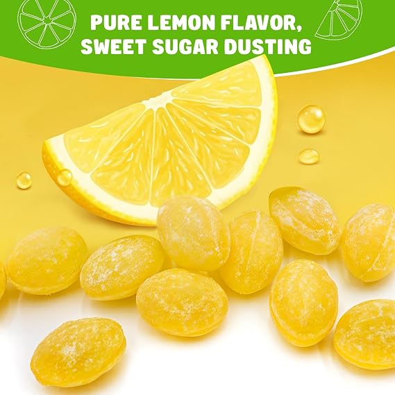 Sanded LEMON Drops Hard Candy 2 lb Bulk, Old Fashioned Candy, Natural Flavor, Fat Free