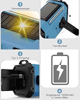 AXYEBI Kézi Hajtású Vészhelyzeti Rádió 13000 mAh Akkumulátorral - AM/FM Vétel, Napelemes Töltés, Zseblámpa, Olvasólámpa, Telefontöltő, Irány 4