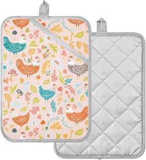 Heat Resistant Pot Holders Set Chickens Mushrooms Flowers Potholders for Kitchens 2 Pack Oven Mitts for Baking Cooking Microwave BBQ 20862007
