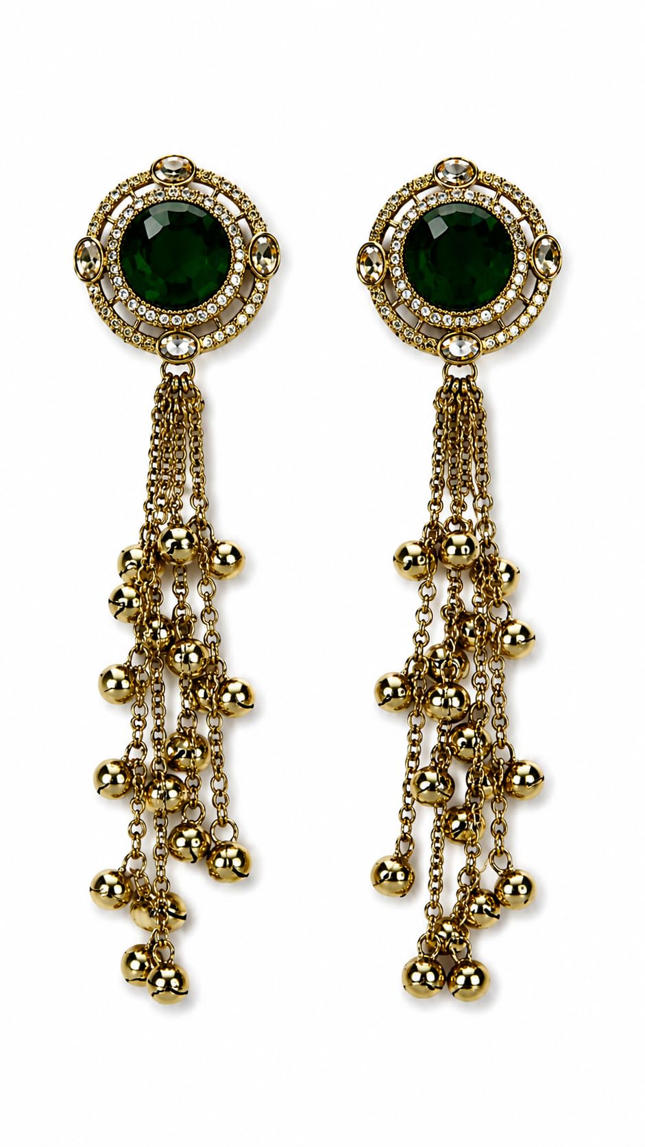 Nishree Jewels Antique Gold-Tone Long Tassel Drop Earrings for Women | Dark Green Stone Statement Earrings | Ethnic Fashion Jewellery | Gift for Girls & Women-image-45