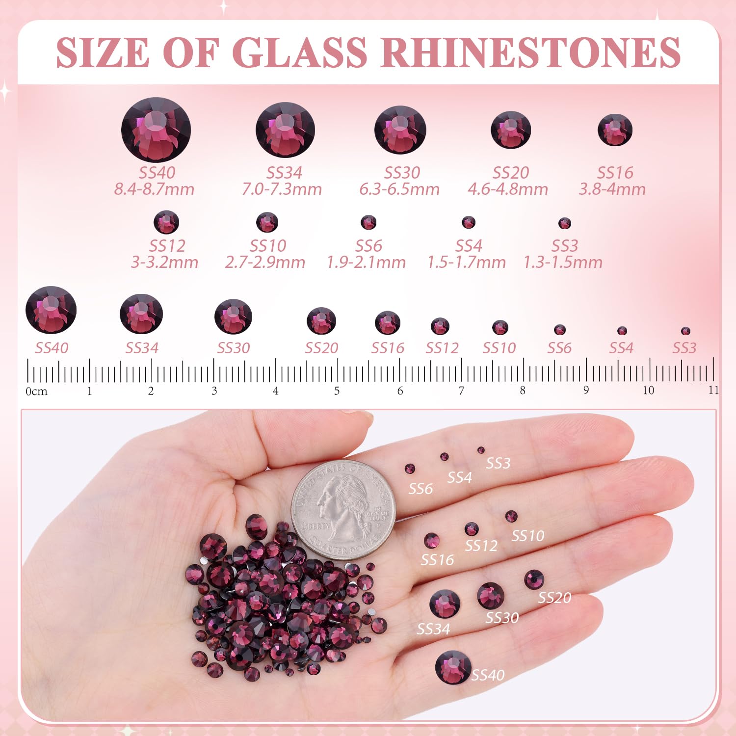 2500PCS SS10/2.8mm Crystal Rhinestones (Amethyst), Bedazzling Flatback Glass Rhinestones for Crafting DIY Nail Art Makeup Decoration, Gems Diomand Charms for Tumbler Shoes Clothing Mug - Image 3