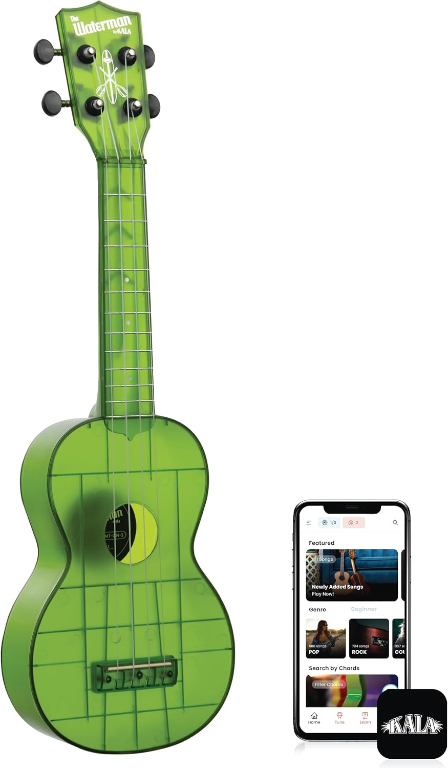 Kala Ukulele Amethyst Purple 4 String Soprano Ukulele from the Waterman Sea Glass Collection, Classroom Instruments